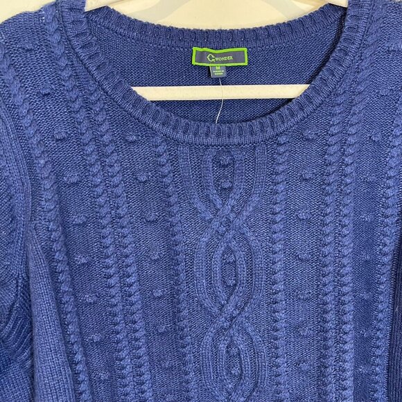 C. Wonder NWOT Sweater M Wool Blend‎ Womens Blue Cable Knit Pullover Size Medium - Picture 7 of 11